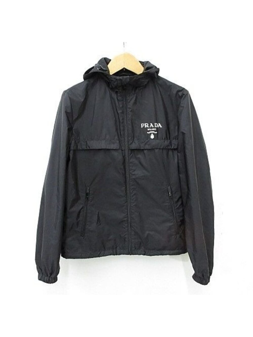 Prada Jacket Nylon Hood Zip Up Logo Black 48